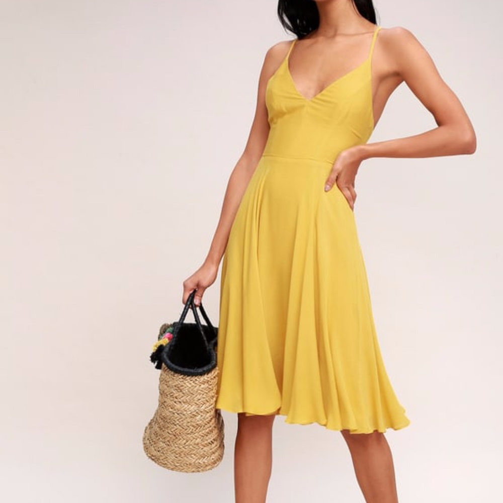 Lulus Troulos Mustard Yellow Lace-Up Midi Dress